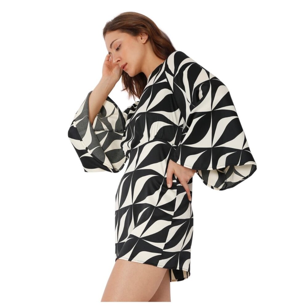 Printed Boat-Neck Sheath Dress Black & Cream Size Small - Picture 2 of 4